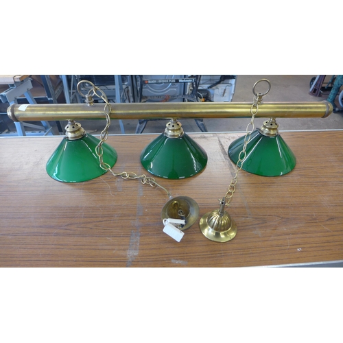 2364 - A Brass and green glass pool/snooker table light fitting