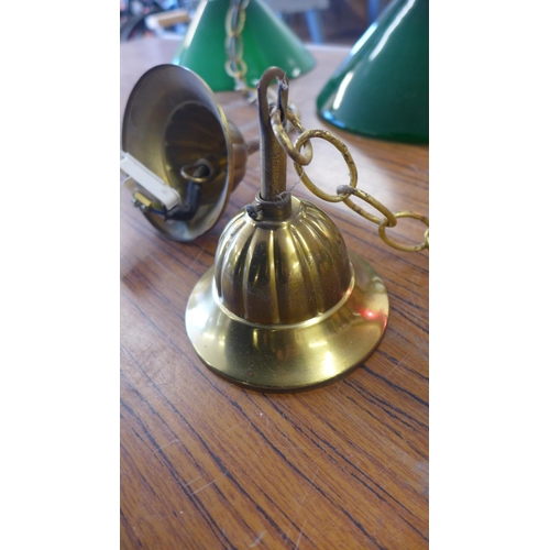 2364 - A Brass and green glass pool/snooker table light fitting