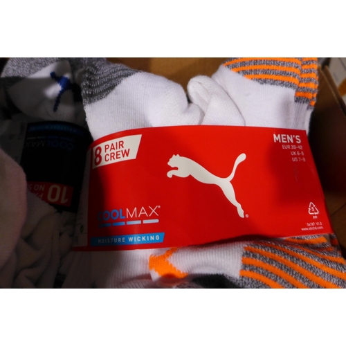 3235 - Assorted men's white sports socks inc: Puma and Under Armour, mixed sizes.  *This lot is subject to ... 