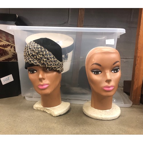 1093 - Two mid 20th Century shop display busts, one other, an oak shop display hat stand and a collection o... 