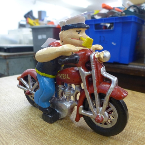 2130 - A Popeye figure on motorcycle * this lot is subject to VAT