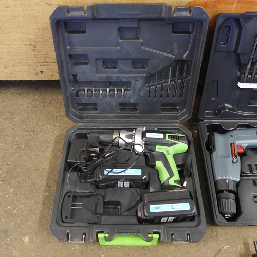 2002 - Five power tools:- Hilka 420w drill, Black and Decker electric screwdriver, Maplin 18v cordless dril... 