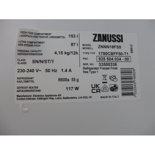 3122 - Zanussi 50/50 Fridge Freezer (Frost Free) (H1772xW548xD549) - model no:- ZNNN18FS5, original RRP £58... 