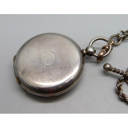 1006 - A silver fob watch, C.B. Hammond, London, and an Albertina chain with 9ct gold dog clip