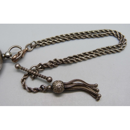 1006 - A silver fob watch, C.B. Hammond, London, and an Albertina chain with 9ct gold dog clip