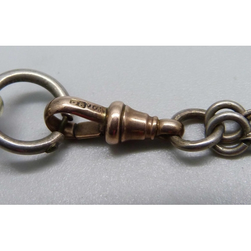 1006 - A silver fob watch, C.B. Hammond, London, and an Albertina chain with 9ct gold dog clip