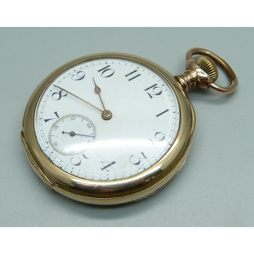 1007 - A Waltham top-wind pocket watch in a 10ct rolled gold case, case back bears monogram