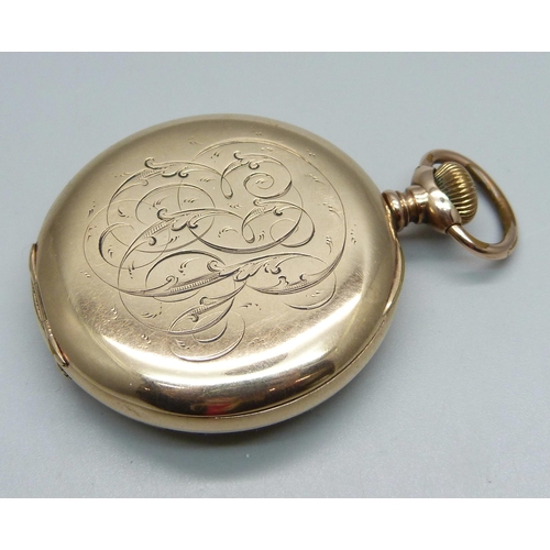 1007 - A Waltham top-wind pocket watch in a 10ct rolled gold case, case back bears monogram