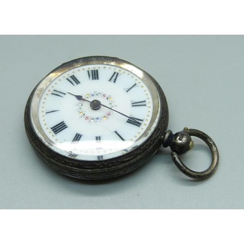 1015 - An engraved silver fob watch, Birmingham 1887