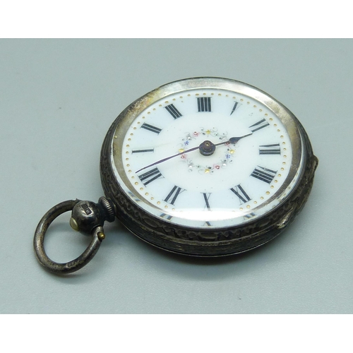 1015 - An engraved silver fob watch, Birmingham 1887