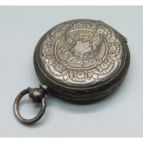 1015 - An engraved silver fob watch, Birmingham 1887