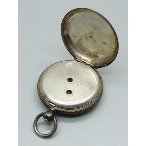 1015 - An engraved silver fob watch, Birmingham 1887