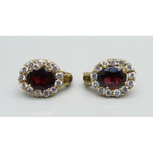 1016 - A pair of 9ct gold, garnet and zircon earrings, 4.2g