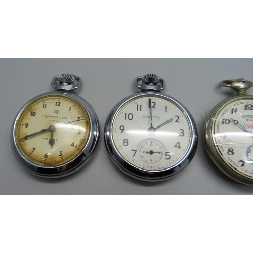 1022 - Four pocket watches including USSR Sekonda with railway loco detail on the case back