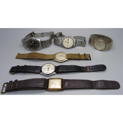 1025 - Six gentleman's wristwatches including J.W. Benson chronograph, Seiko, Avia lacking crown and Cimier