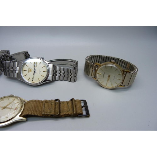 1025 - Six gentleman's wristwatches including J.W. Benson chronograph, Seiko, Avia lacking crown and Cimier