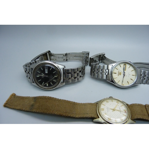 1025 - Six gentleman's wristwatches including J.W. Benson chronograph, Seiko, Avia lacking crown and Cimier