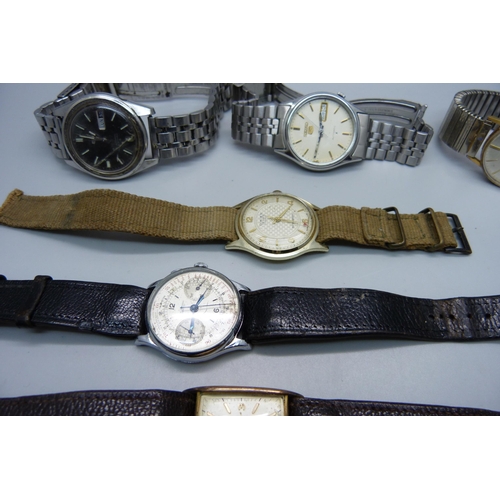 1025 - Six gentleman's wristwatches including J.W. Benson chronograph, Seiko, Avia lacking crown and Cimier