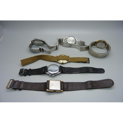 1025 - Six gentleman's wristwatches including J.W. Benson chronograph, Seiko, Avia lacking crown and Cimier