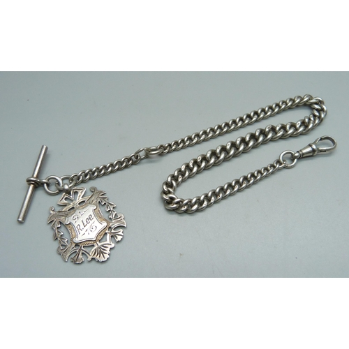 1035 - A silver Albert watch chain and fob, each graduated link marked, 42g, 41cm