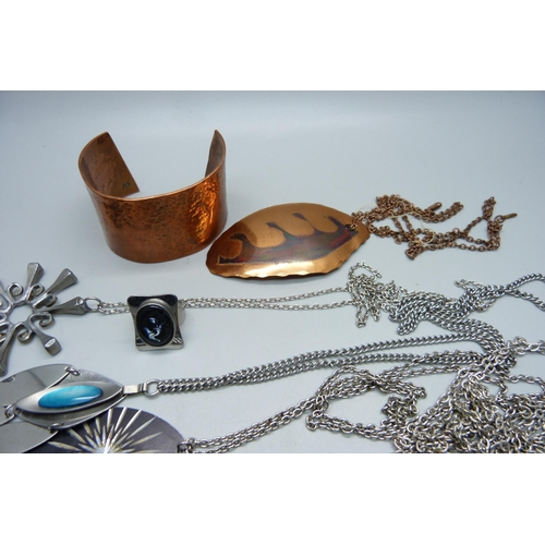 1051 - 1960s/70s enamel, stainless steel and copper jewellery