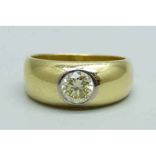 1063 - An 18ct gold, yellow diamond set ring, approximately 0.6 to 0.7ct diamond weight, 6.2g, M