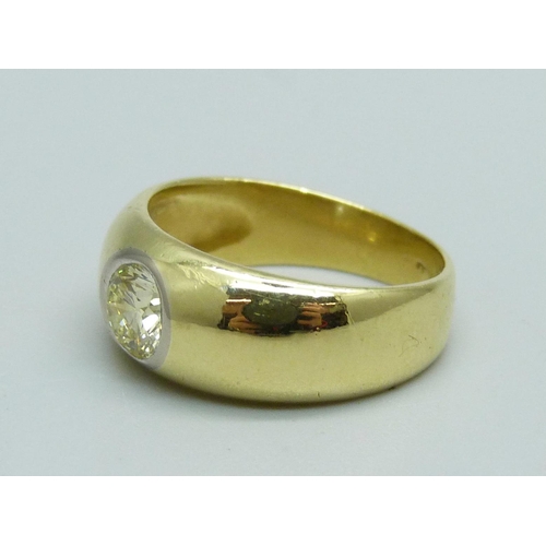 1063 - An 18ct gold, yellow diamond set ring, approximately 0.6 to 0.7ct diamond weight, 6.2g, M