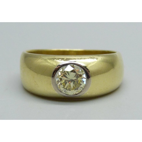 1063 - An 18ct gold, yellow diamond set ring, approximately 0.6 to 0.7ct diamond weight, 6.2g, M