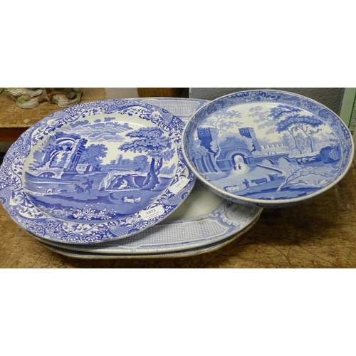 1072 - Two blue and white meat plates, a Spode blue and white charger, two Royal Doulton collectors plates,... 