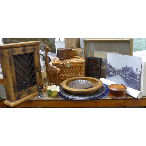 1075 - A wooden cabinet, carved wooden animals, plate, etc. **PLEASE NOTE THIS LOT IS NOT ELIGIBLE FOR POST... 