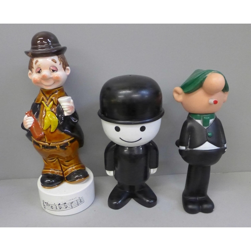 1081 - A musical china figure, Homepride style figure and an Avon Cosmetics talcum powder holder **PLEASE N... 