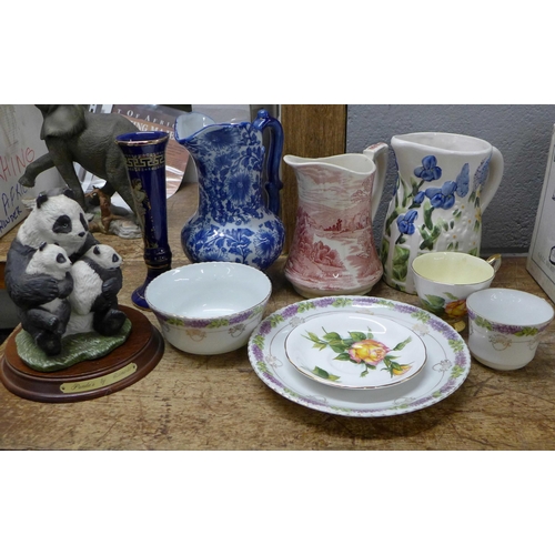 1084 - A Leonardo Panda figure group, jugs, a part tea set, other china, etc. **PLEASE NOTE THIS LOT IS NOT... 