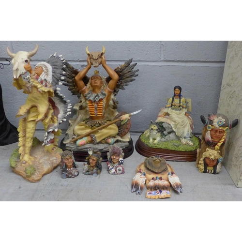 1089 - Two boxes of Native American collectors plates and assorted figures including Juliana Collection **P... 