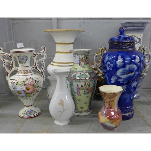 1101 - A collection of vases including one large heavy glass vase **PLEASE NOTE THIS LOT IS NOT ELIGIBLE FO... 