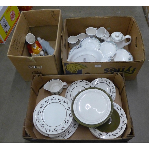 1112 - Three boxes of mixed china including a Royal Doulton Juno pattern dinner and tea service, Crown Devo... 