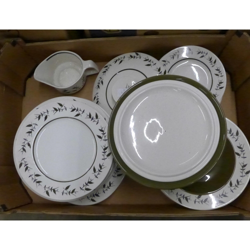 1112 - Three boxes of mixed china including a Royal Doulton Juno pattern dinner and tea service, Crown Devo... 