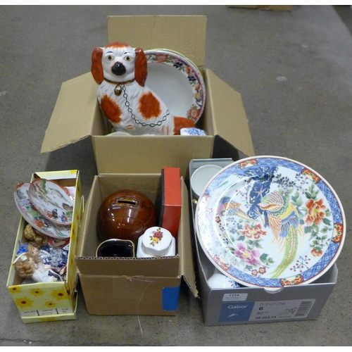 1114 - A collection of decorative china including a Staffordshire style dog, a Royal Albert Lady Carlyle li... 