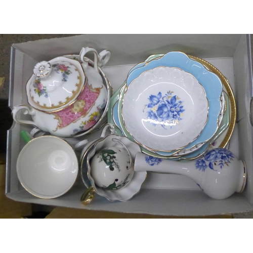 1114 - A collection of decorative china including a Staffordshire style dog, a Royal Albert Lady Carlyle li... 