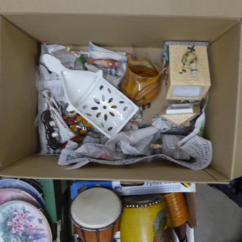 1122 - Five boxes of assorted decorative china, bongos, etc. **PLEASE NOTE THIS LOT IS NOT ELIGIBLE FOR POS... 