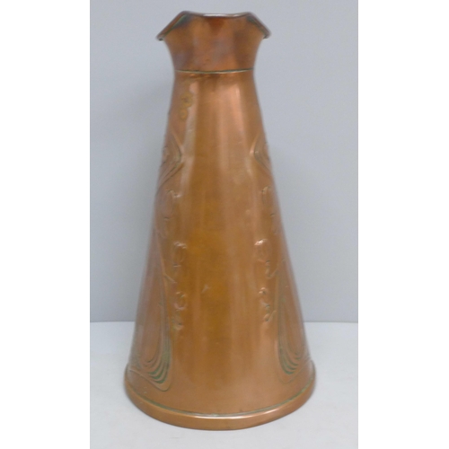 602 - A copper Art Nouveau pitcher, JS&S backstamp, 27cm