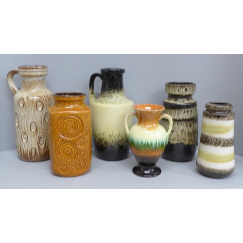 608 - Six West German vases, tallest 26cm