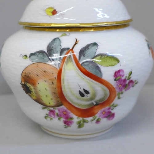 655 - A Hungarian lidded pot, marked Herend, hand painted 6090/BFRN backstamp