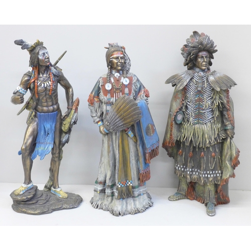 680 - Three Native American figures, one a/f missing arm