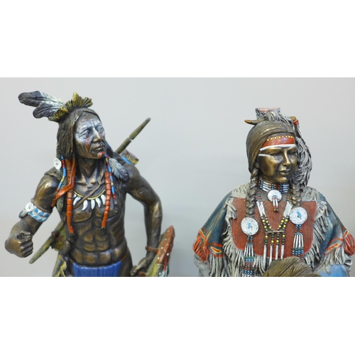 680 - Three Native American figures, one a/f missing arm