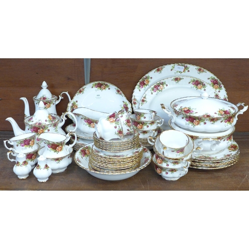 689 - Royal Albert Old Country Roses china including two tureens, tea service, coffee pot, five soup bowls... 