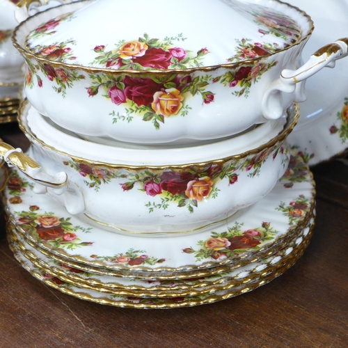 689 - Royal Albert Old Country Roses china including two tureens, tea service, coffee pot, five soup bowls... 