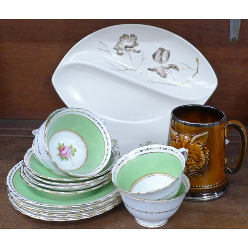 705 - Two Carlton Ware dishes, a New Chelsea Staffs four setting tea set and a Sylvac hunting mug