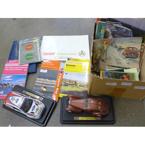 717 - Motoring ephemera; a box of motoring ephemera including maps, model cars, etc.