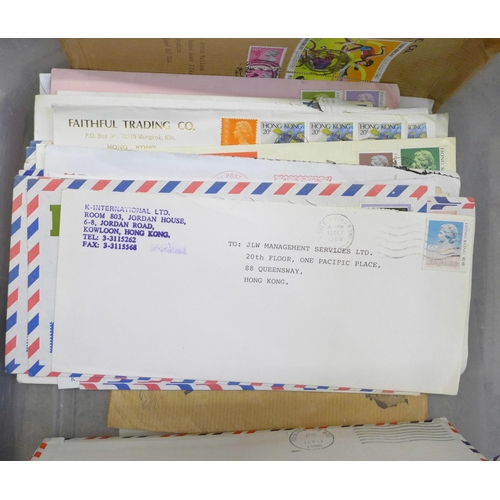 747 - Stamps; a box of Hong Kong covers including album of postal history, album of postal stationery plus... 