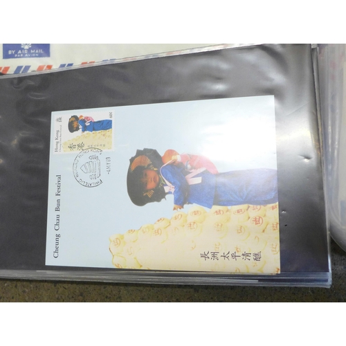 747 - Stamps; a box of Hong Kong covers including album of postal history, album of postal stationery plus... 